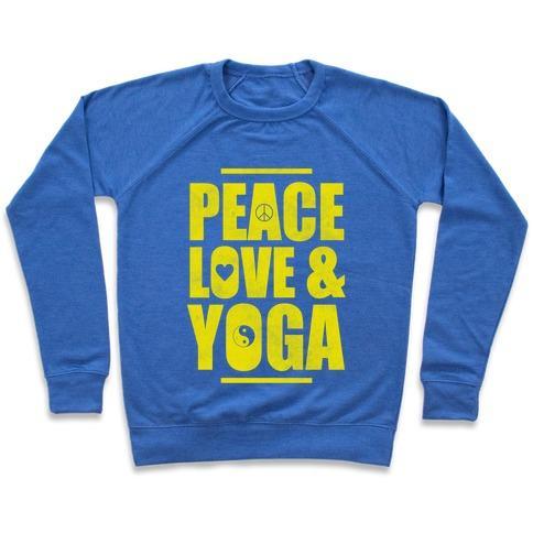 Virgin Teez  Pullover Crewneck Sweatshirt / x-small / Heathered Blue PEACE LOVE YOGA CREWNECK SWEATSHIRT