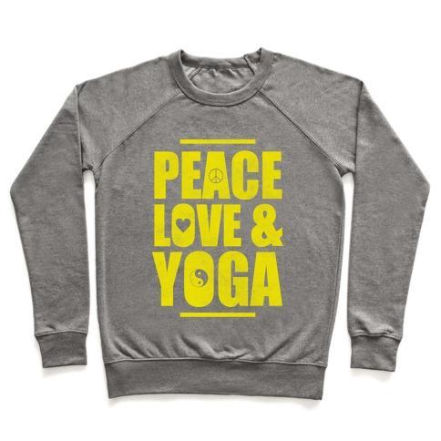 Virgin Teez  Pullover Crewneck Sweatshirt / x-small / Heathered Gray PEACE LOVE YOGA CREWNECK SWEATSHIRT