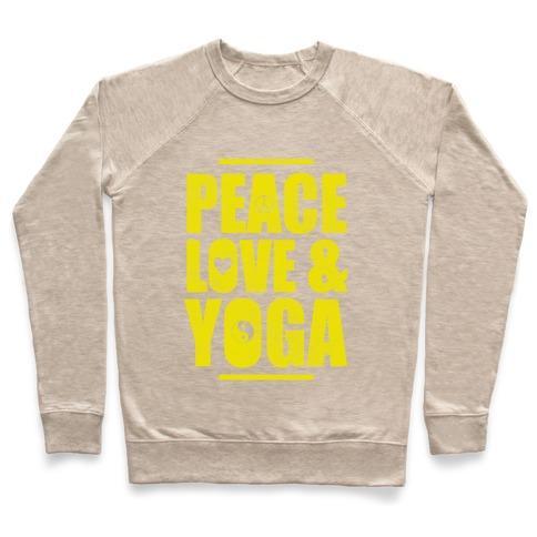 Virgin Teez  Pullover Crewneck Sweatshirt / x-small / Heathered Oatmeal PEACE LOVE YOGA CREWNECK SWEATSHIRT