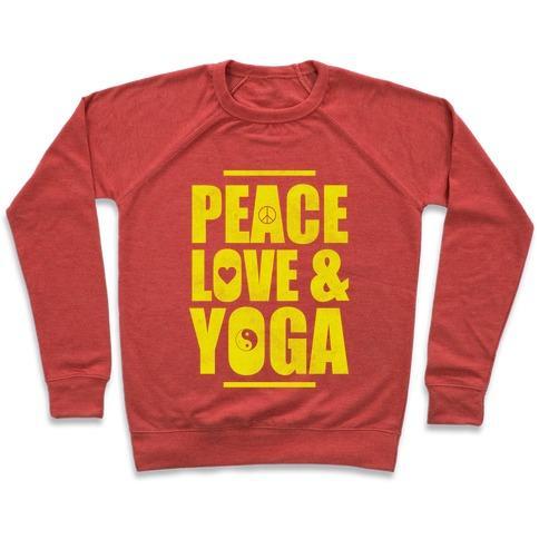 Virgin Teez  Pullover Crewneck Sweatshirt / x-small / Heathered Red PEACE LOVE YOGA CREWNECK SWEATSHIRT