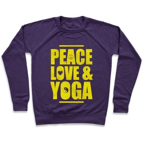 Virgin Teez  Pullover Crewneck Sweatshirt / x-small / Purple PEACE LOVE YOGA CREWNECK SWEATSHIRT