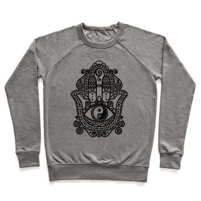 Virgin Teez  Pullover Crewneck Sweatshirt / x-small / Heathered Gray PEACEFUL HAMSA HAND CREWNECK SWEATSHIRT