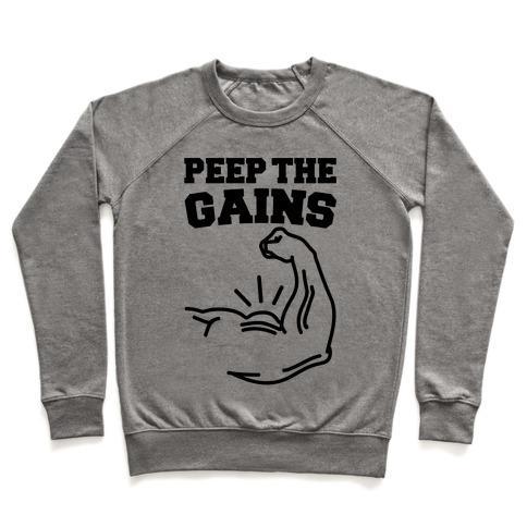 Virgin Teez  Pullover Crewneck Sweatshirt / x-small / Heathered Gray PEEP THE GAINS CREWNECK SWEATSHIRT