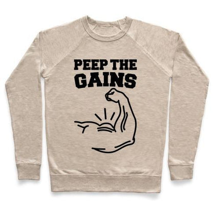 Virgin Teez  Pullover Crewneck Sweatshirt / x-small / Heathered Oatmeal PEEP THE GAINS CREWNECK SWEATSHIRT