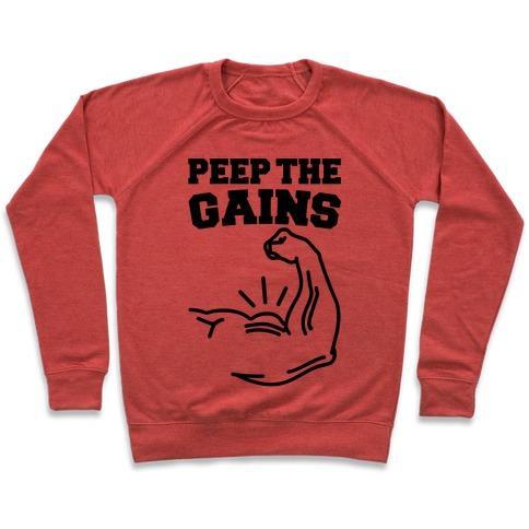 Virgin Teez  Pullover Crewneck Sweatshirt / x-small / Heathered Red PEEP THE GAINS CREWNECK SWEATSHIRT