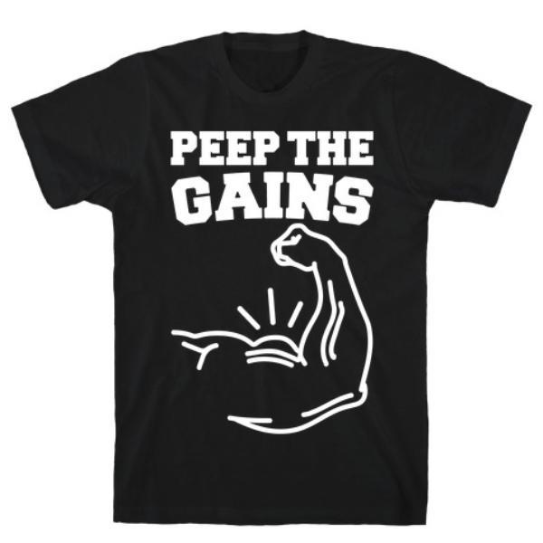 GYM FIT T-SHIRT PEEP THE GAINS WHITE PRINT T-SHIRT