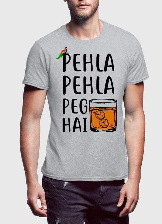 M Nidal Khan T-SHIRT Pehla Pehla Peg Hai Gray T-shirt