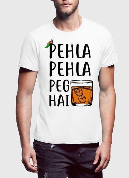 M Nidal Khan T-SHIRT Pehla Pehla Peg Hai White T-shirt