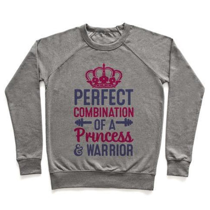 Virgin Teez  Pullover Crewneck Sweatshirt / x-small / Heathered Gray PERFECT COMBINATION OF A PRINCESS & WARRIOR CREWNECK SWEATSHIRT