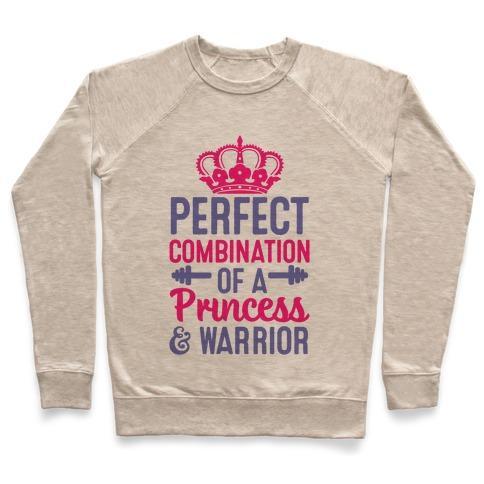 Virgin Teez  Pullover Crewneck Sweatshirt / x-small / Heathered Oatmeal PERFECT COMBINATION OF A PRINCESS & WARRIOR CREWNECK SWEATSHIRT