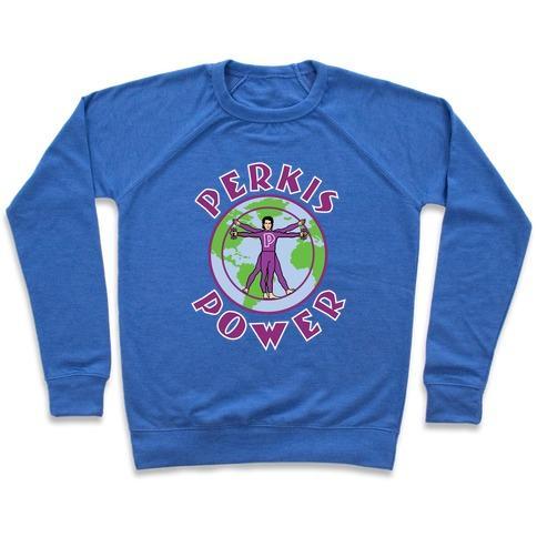 Virgin Teez  Pullover Crewneck Sweatshirt / x-small / Heathered Blue PERKIS POWER CREWNECK SWEATSHIRT