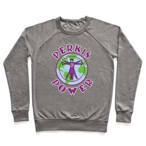 Virgin Teez  Pullover Crewneck Sweatshirt / x-small / Heathered Gray PERKIS POWER CREWNECK SWEATSHIRT