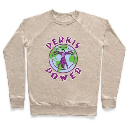 Virgin Teez  Pullover Crewneck Sweatshirt / x-small / Heathered Oatmeal PERKIS POWER CREWNECK SWEATSHIRT