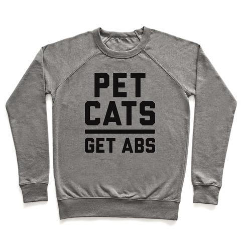 Virgin Teez  Pullover Crewneck Sweatshirt / x-small / Heathered Gray PET CATS GET ABS CREWNECK SWEATSHIRT