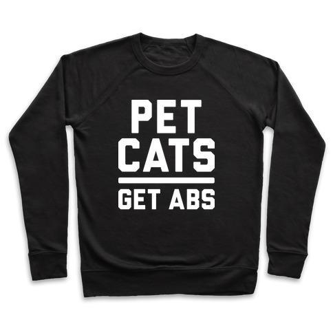 Virgin Teez  Pullover Crewneck Sweatshirt / x-small / Black PET CATS GET ABS (WHITE) CREWNECK SWEATSHIRT