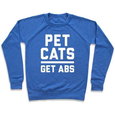 Virgin Teez  Pullover Crewneck Sweatshirt / x-small / Heathered Blue PET CATS GET ABS (WHITE) CREWNECK SWEATSHIRT