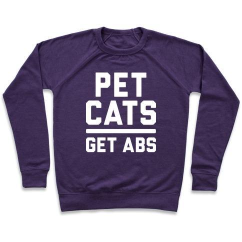 Virgin Teez  Pullover Crewneck Sweatshirt / x-small / Purple PET CATS GET ABS (WHITE) CREWNECK SWEATSHIRT