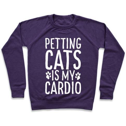 Virgin Teez  Pullover Crewneck Sweatshirt / x-small / Purple PETTING CATS IS MY CARDIO CREWNECK SWEATSHIRT