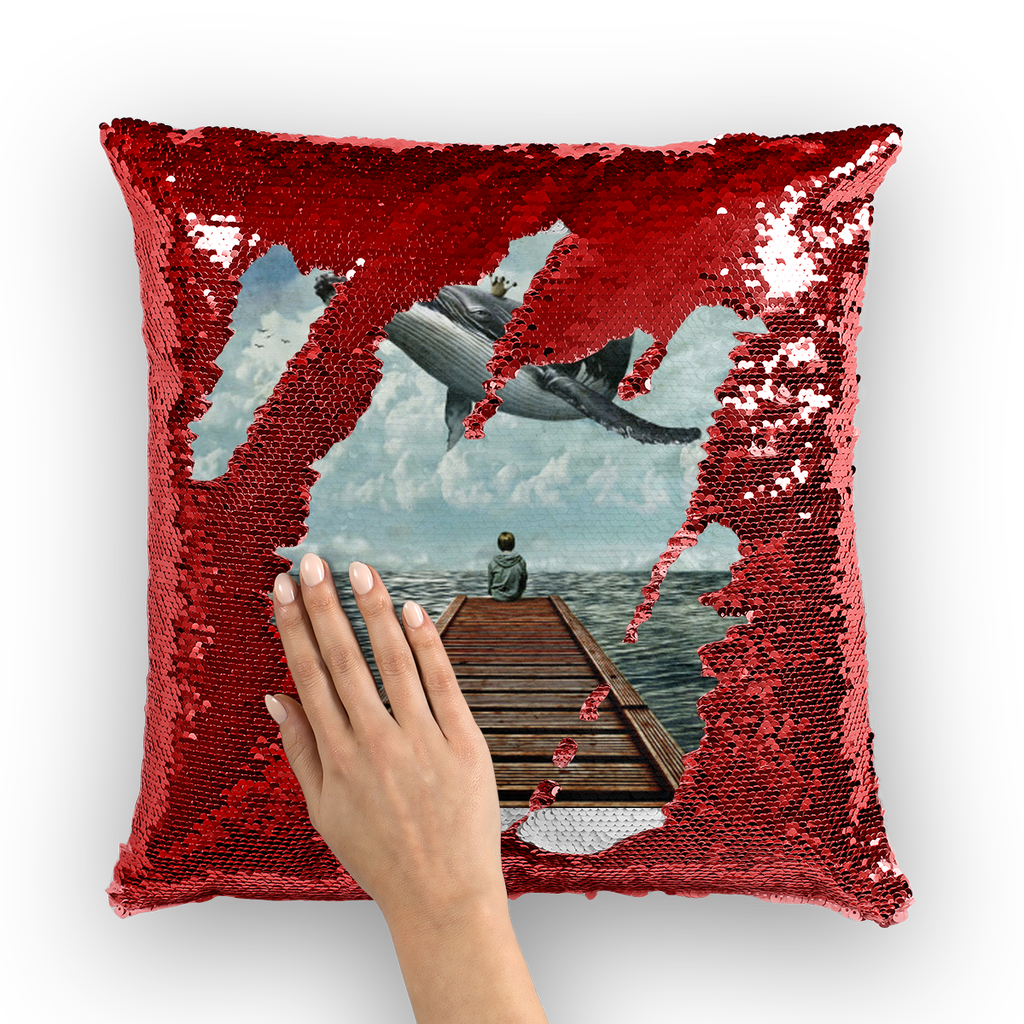 VIRGIN TEEZ Sequin Cover Red / White Pier Sequin Cushion Cover