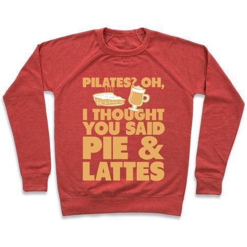 Virgin Teez  Pullover Crewneck Sweatshirt / x-small / Heathered Red PIES & LATTE CREWNECK SWEATSHIRT