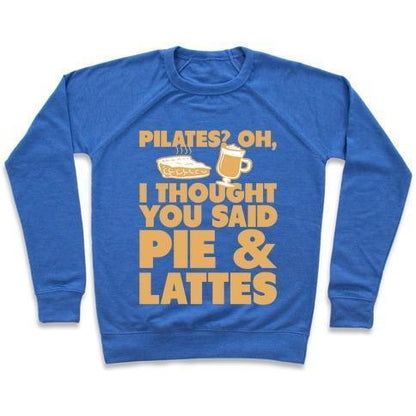 Virgin Teez  Pullover Crewneck Sweatshirt / x-small / Heathered Blue PIES & LATTE CREWNECK SWEATSHIRT