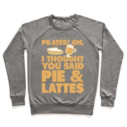 Virgin Teez  Pullover Crewneck Sweatshirt / x-small / Heathered Gray PIES & LATTE CREWNECK SWEATSHIRT