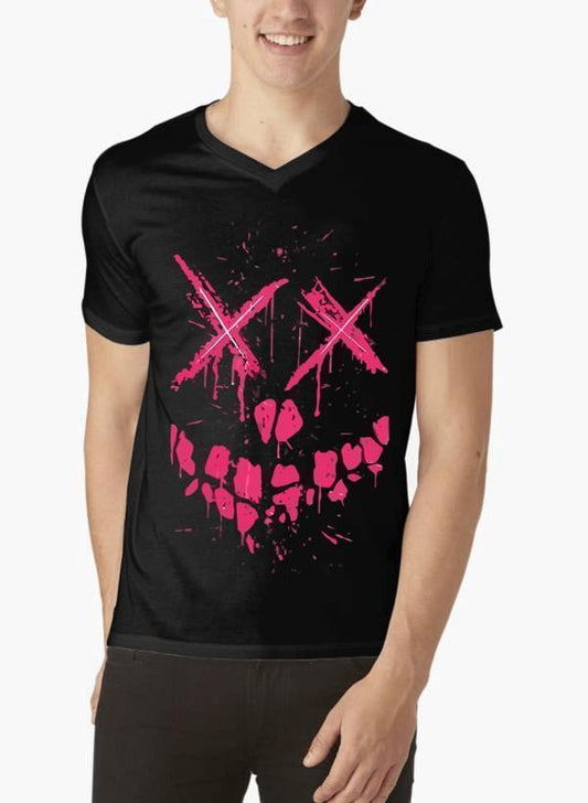 M Nidal Khan T-shirt SMALL Pink Death Half Sleeves V-Neck T-shirt