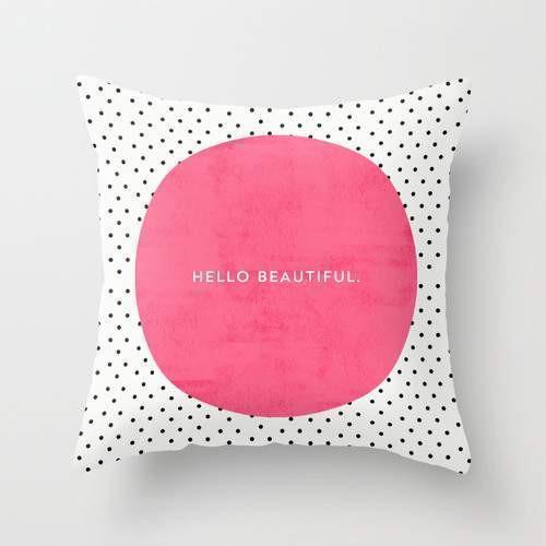 The Pillow pillows PINK HELLO BEAUTIFUL POLKA DOTS Pillow