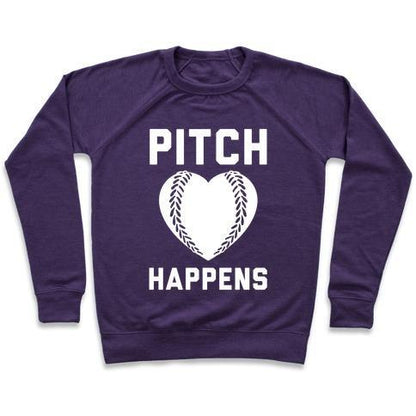 Virgin Teez  Pullover Crewneck Sweatshirt / x-small / Purple PITCH HAPPENS CREWNECK SWEATSHIRT