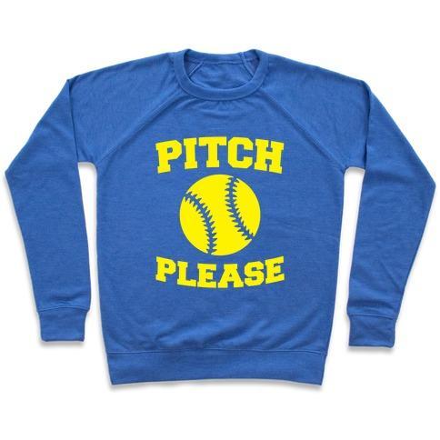 Virgin Teez  Pullover Crewneck Sweatshirt / x-small / Heathered Blue PITCH PLEASE CREWNECK SWEATSHIRT