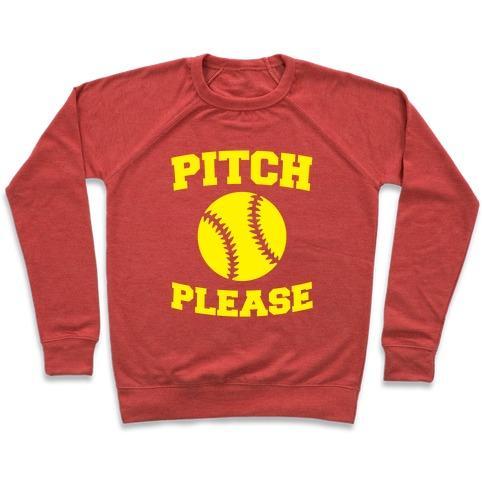 Virgin Teez  Pullover Crewneck Sweatshirt / x-small / Heathered Red PITCH PLEASE CREWNECK SWEATSHIRT