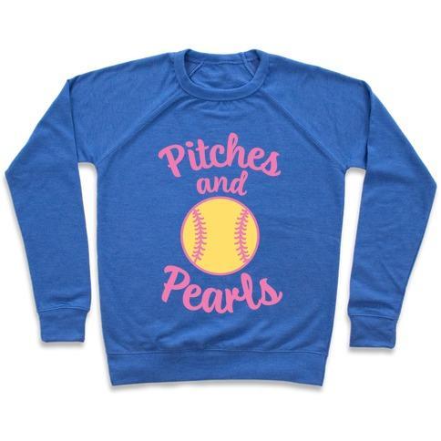 Virgin Teez  Pullover Crewneck Sweatshirt / x-small / Heathered Blue PITCHES AND PEARLS CREWNECK SWEATSHIRT