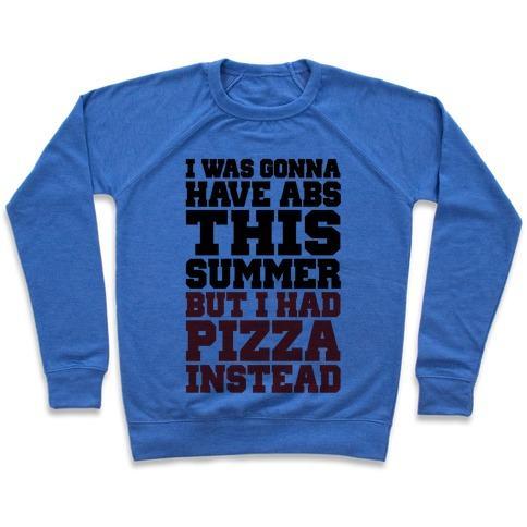 Virgin Teez  Pullover Crewneck Sweatshirt / x-small / Heathered Blue PIZZA BODY FOR THE SUMMER CREWNECK SWEATSHIRT