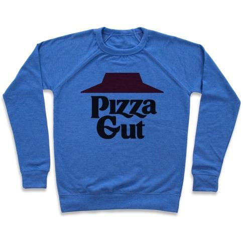 Virgin Teez  Pullover Crewneck Sweatshirt / x-small / Heathered Blue PIZZA GUT CREWNECK SWEATSHIRT