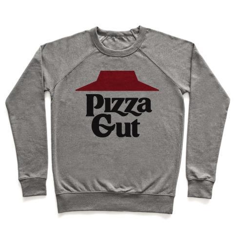 Virgin Teez  Pullover Crewneck Sweatshirt / x-small / Heathered Gray PIZZA GUT CREWNECK SWEATSHIRT