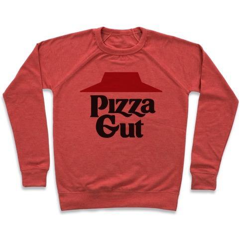 Virgin Teez  Pullover Crewneck Sweatshirt / x-small / Heathered Red PIZZA GUT CREWNECK SWEATSHIRT