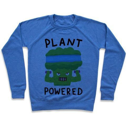 Virgin Teez  Pullover Crewneck Sweatshirt / x-small / Heathered Blue PLANT POWERED CREWNECK SWEATSHIRT