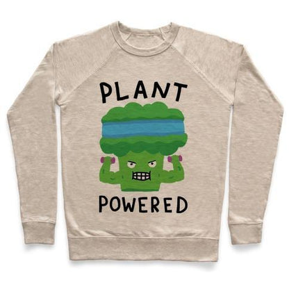 Virgin Teez  Pullover Crewneck Sweatshirt / x-small / Heathered Oatmeal PLANT POWERED CREWNECK SWEATSHIRT