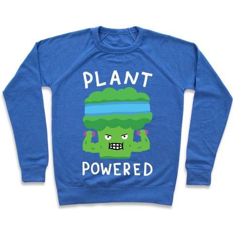 Virgin Teez  Pullover Crewneck Sweatshirt / x-small / Heathered Blue PLANT POWERED CREWNECK SWEATSHIRT