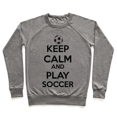 Virgin Teez  Pullover Crewneck Sweatshirt / x-small / Heathered Gray PLAY SOCCER CREWNECK SWEATSHIRT