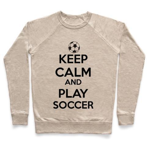 Virgin Teez  Pullover Crewneck Sweatshirt / x-small / Heathered Oatmeal PLAY SOCCER CREWNECK SWEATSHIRT