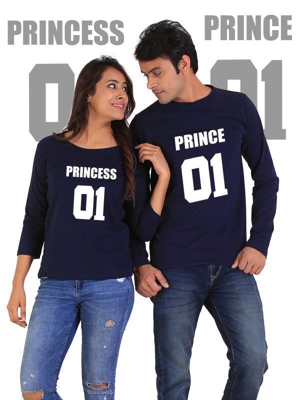 HUM TUM T-SHIRT Prince and Princess Couple Full Sleeves Navy