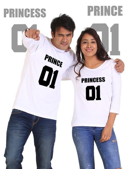 HUM TUM T-SHIRT Prince and Princess Couple Full Sleeves White