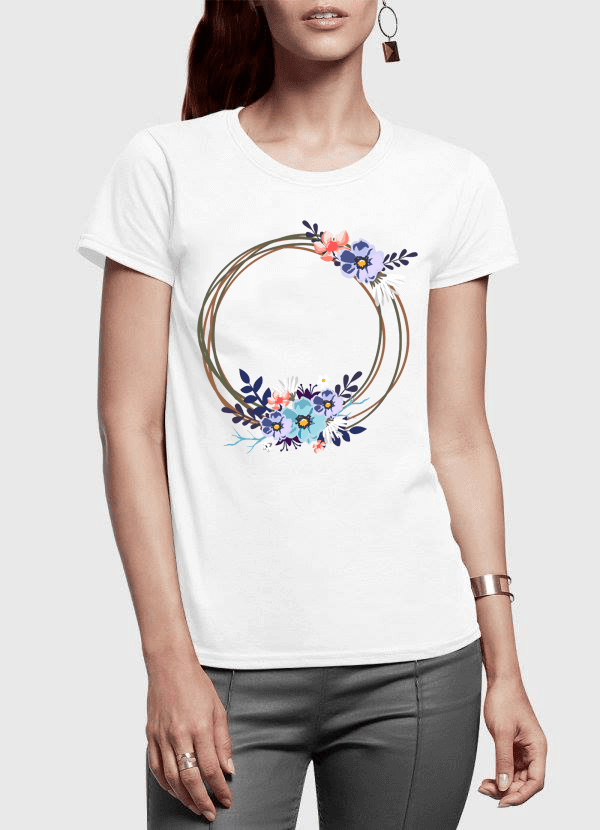 Aneeq Arshad Women T-Shirt SMALL / White Ring Floral Half Sleeves Women T-shirt