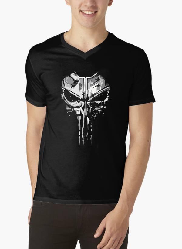 M Nidal Khan T-shirt Skull Half Sleeves V-Neck Black T-shirt