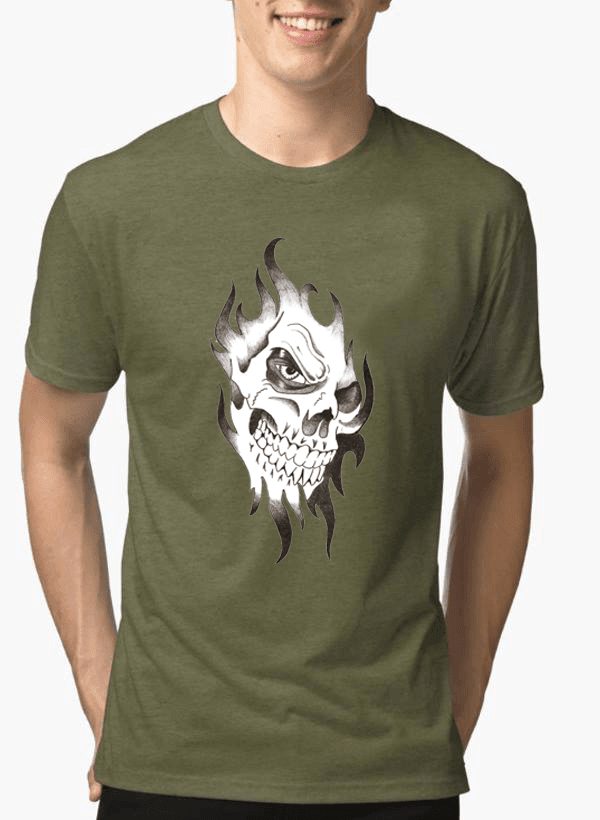 Aneeq Arshad T-shirt SMALL / Green Skull Sketch Half Sleeves Melange T-shirt