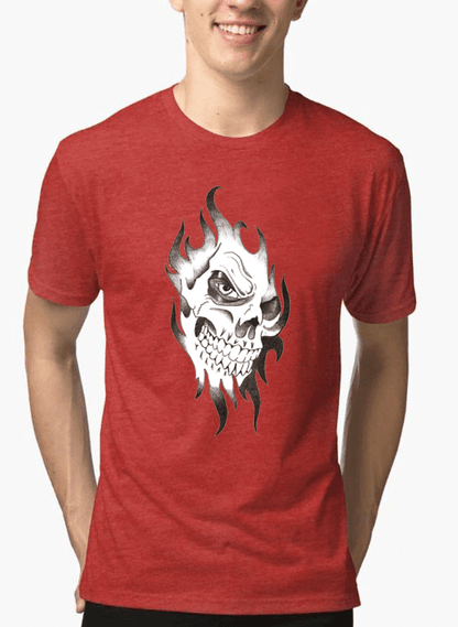 Aneeq Arshad T-shirt SMALL / Red Skull Sketch Half Sleeves Melange T-shirt