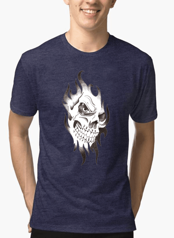 Aneeq Arshad T-shirt SMALL / Navy Skull Sketch Half Sleeves Melange T-shirt