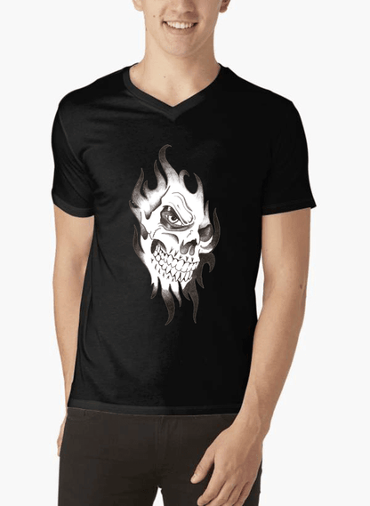 Aneeq Arshad T-shirt SMALL / Black Skull Sketch Half Sleeves V-Neck T-shirt