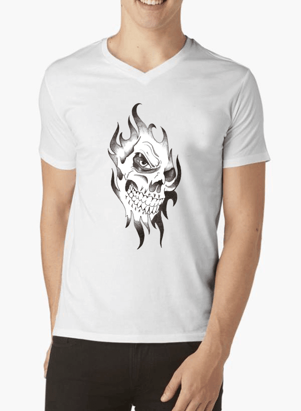 Aneeq Arshad T-shirt SMALL / White Skull Sketch Half Sleeves V-Neck T-shirt